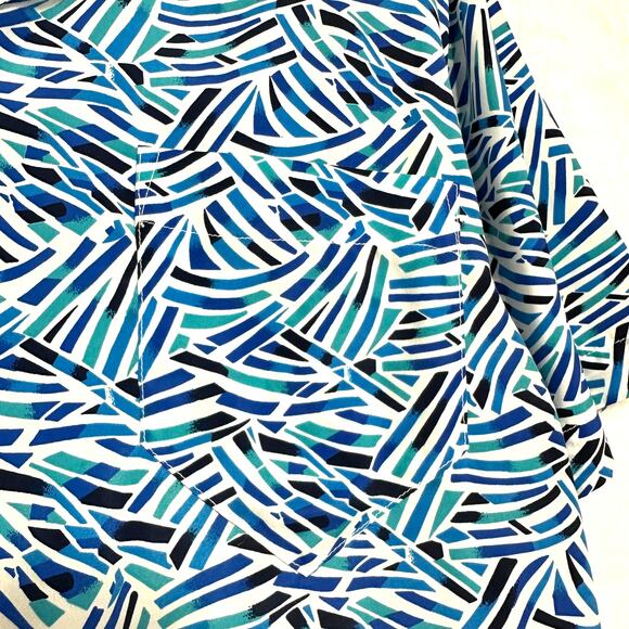 Vintage Worthington Blue Geometric Coastal Short Sleeve Top Plus 14 Collared - Picture 4 of 13